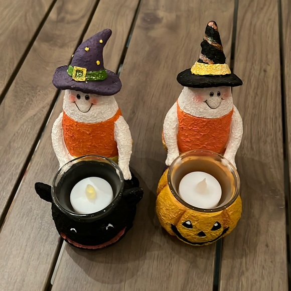 Two Halloween candle holders ~ candy corn little characters with hats! - Picture 2 of 12
